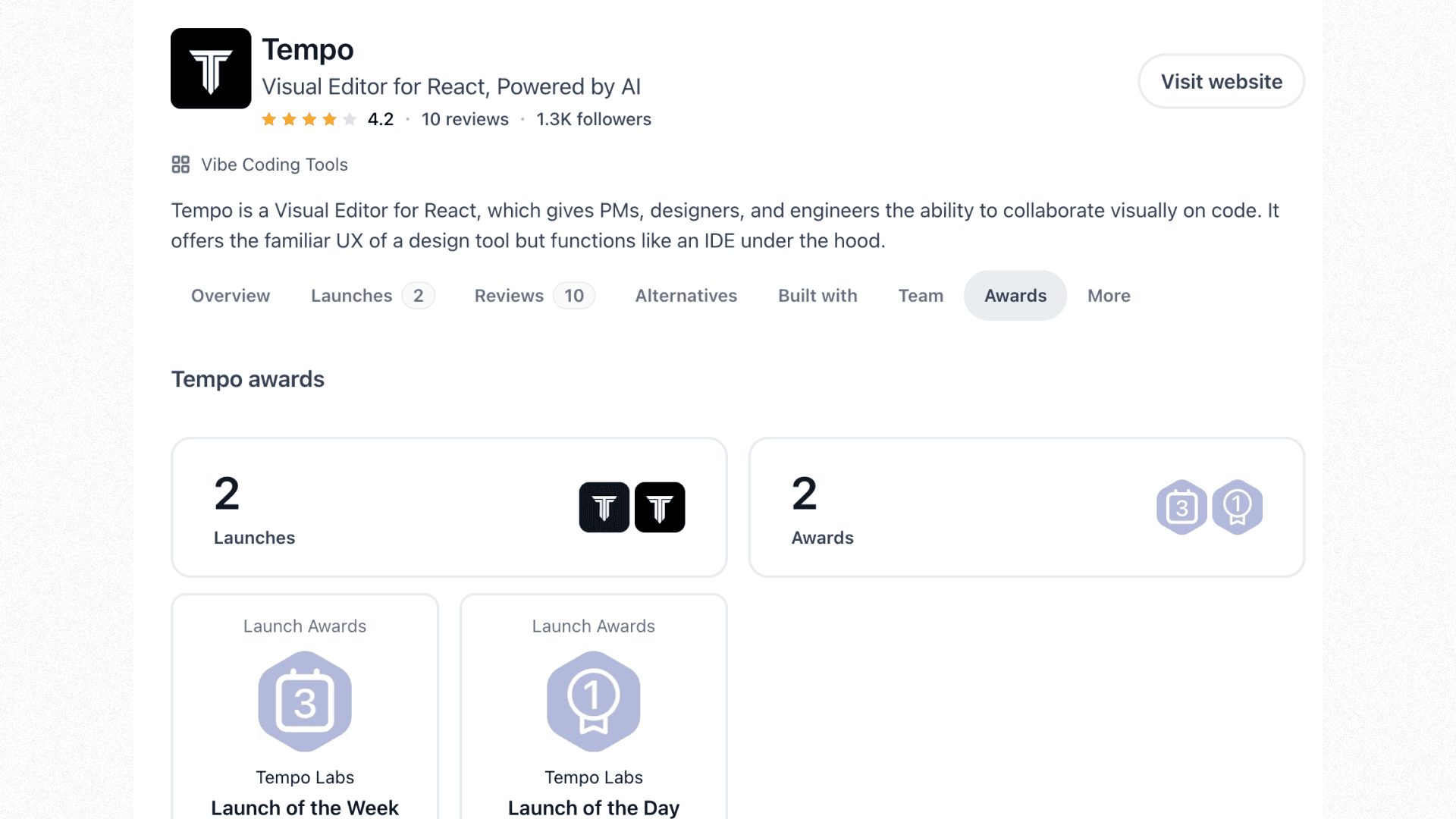 Tempo Labs Product Hunt hero